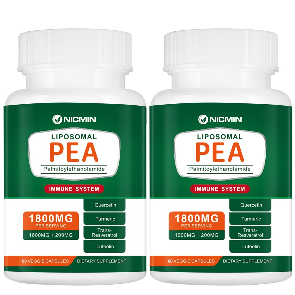 1600MG Palmitoylethanolamid 99% mit Luteolin & Quercetin, Hohe Absorption, Pea Supplement 120 Kapseln