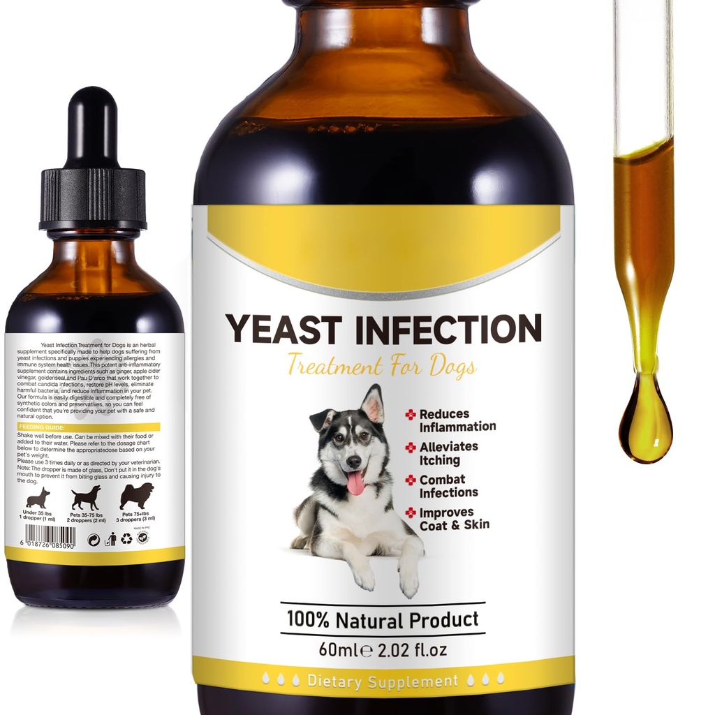 Natürliche Hefe-Infektion Behandlung für Hunde, Hunde Ohr Infektion Behandlung, Hunde Allergy Relief, hilft, Itch Relief zu unterstützen, Entzündung Entlastung &amp; mehr, Ohr Infektion Behandlung für Hunde - 2 fl oz