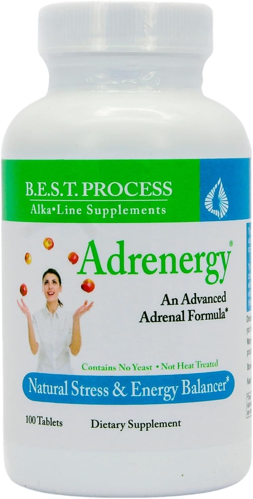 Adrenergy (6 Pack) Best Process Alkaline — Natürliche Nebennieren Unterstützung mit Adrenal Gland Extract, Adaptogene, Vitamine & Minerals