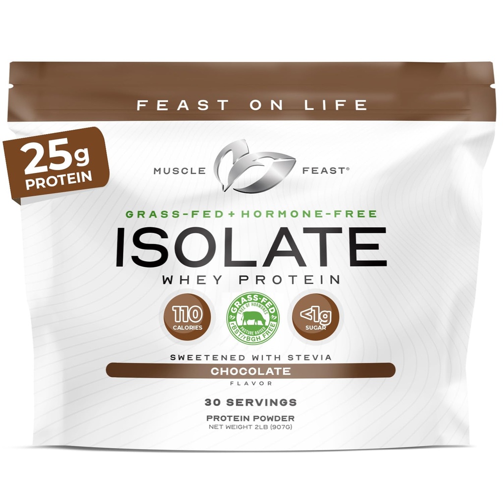 Muscle Feast Grass-Fed Whey Protein Isolate, All Natural Hormon Free Pasture Raised, Whey Isolate Protein Powder für Männer und Frauen, Clean, Gluten-Free, Delicious Isolate Protein - Schokolade, 2lb
