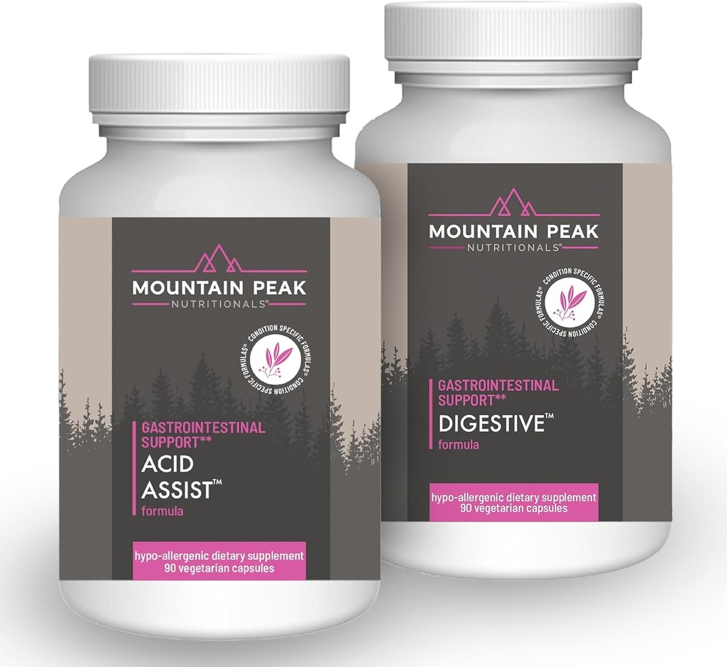Mountain Peak Nutritionals Säure Assist & Digestive Support Combo Pack - Gastrointestinal & Digestive Health - Enzyme, Probiotika, & Nährstoffunterstützung - 90 Vegetarische Kapseln