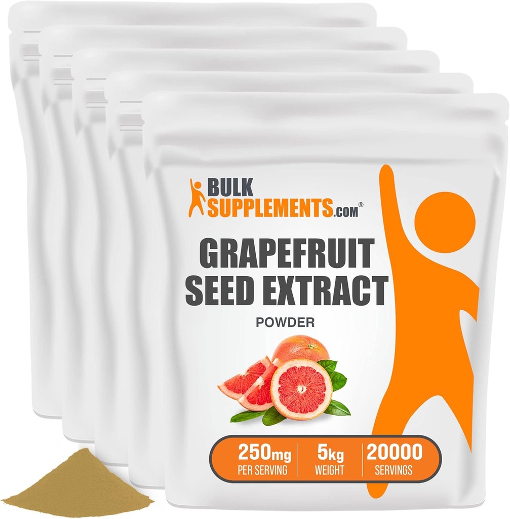 BulkSupplements.com Grapefruit Seed Extract Powder - Grapefruit Seed Supplements, Antioxidant Source - Kräuterergänzung, Glutenfrei, 250mg pro Servierung, 5kg (11 lbs) (Pack von 5)