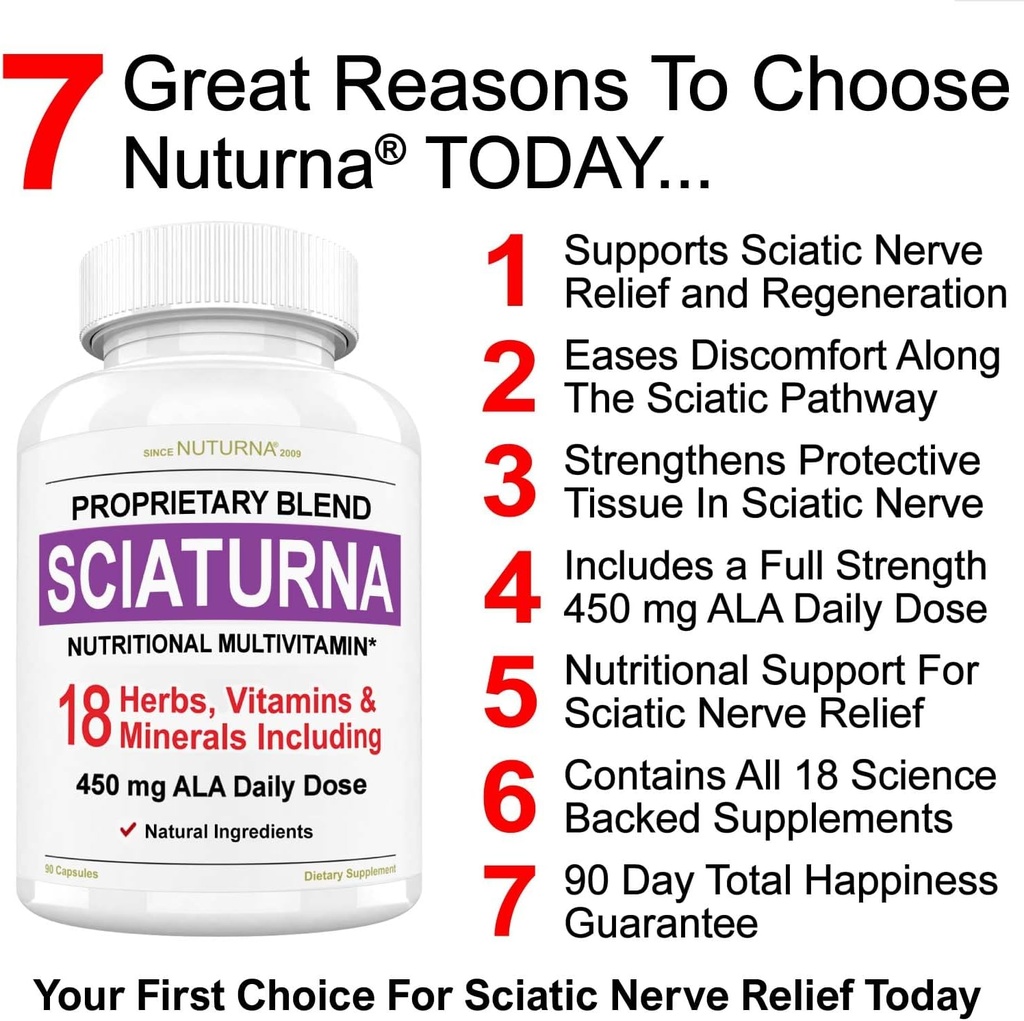 Sciatic Nerve Relief-Ergänzung mit 450 mg Alpha Lipoic Acid - 18 in 1 Super-Formel für Lower Back, Hip, Lumbar, Oberschenkel, Bein, Fuß - Best Natural Sciatic Nerve Relief Unterstützung - 90 Kapseln