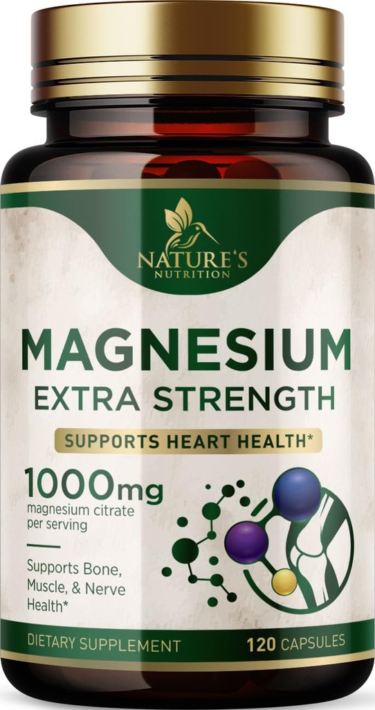 Magnesium Mineral Supplement 1000 mg - Hohe Potenz Magnesium Citrat für Knochen, Herzgesundheit, Nerves & Muskelunterstützung, Nature's Magnesium Complex for Whole Body Support, Bottled in USA - 120 Kapseln