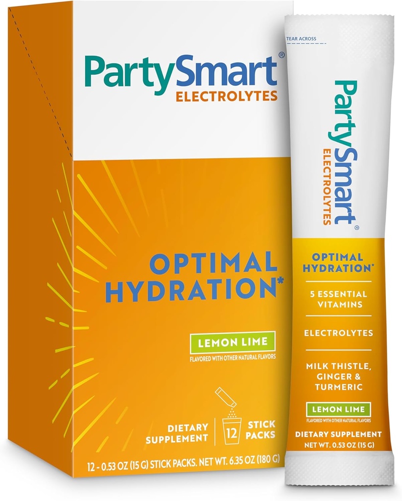 Himalaya PartySmart Lemon Lime Elektrolyte Pulver-Packets, 12 Zähler, Unterstützung Hydration, Rehydrat mit Natrium & Kalium, Vitamin C & mehr, Antioxidante Erholung Mischung Milchdistel, Ginger & Turmeric