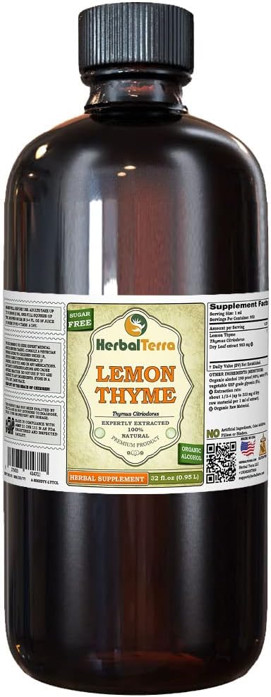 Lemon Thyme (Thymus x Citriodorus) Tincture, Organic Dried Herb Liquid Extract (Markenname: HerbalTerra, Proudly Made in USA) 32 fl.oz (0.95 l)