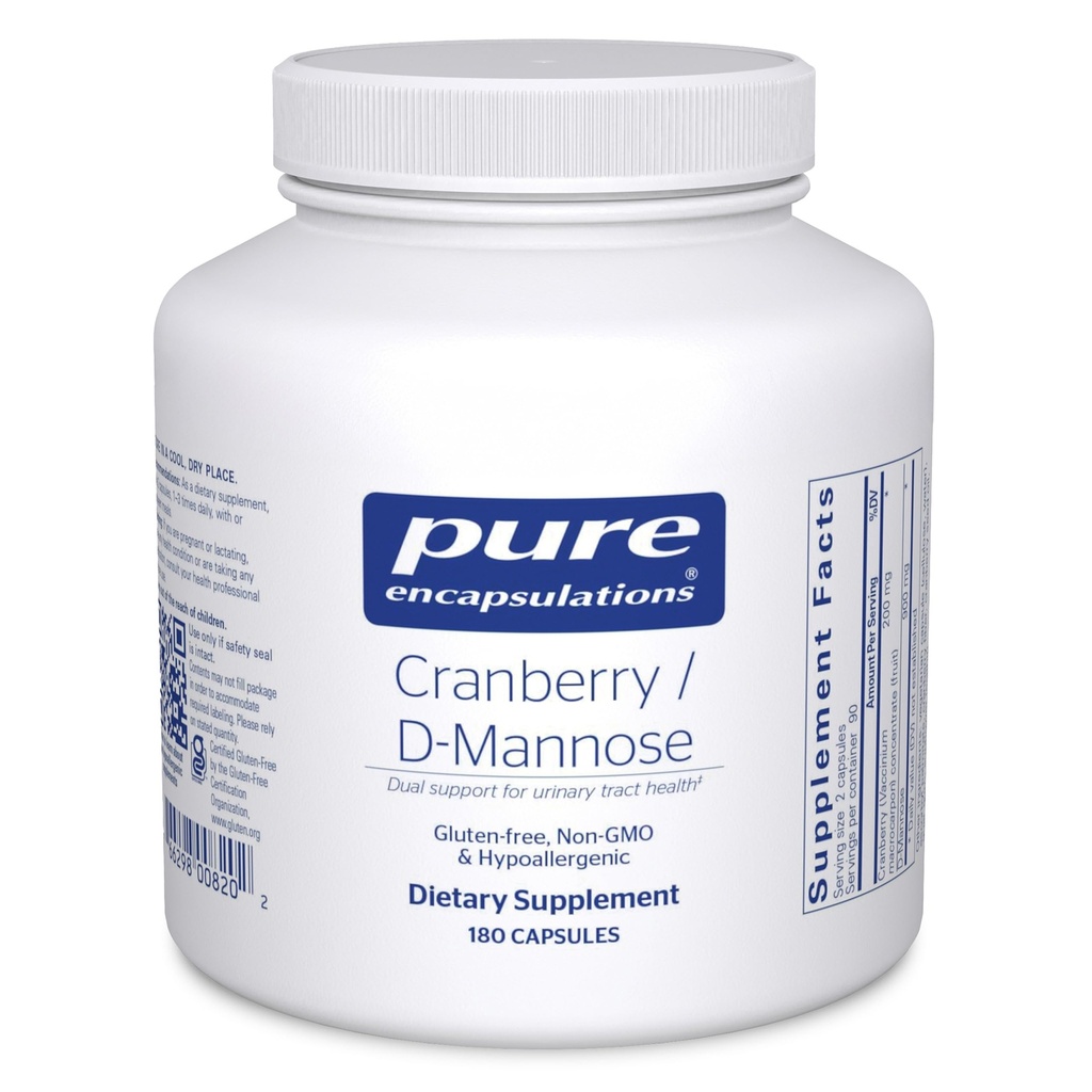 Pure Encapsulations Cranberry D-Mannose - Unterstützt Urinary Tract Health* - mit Cranberry Fruit Solids - Vegan & Non-GMO Nahrungsergänzung - 180 Kapseln