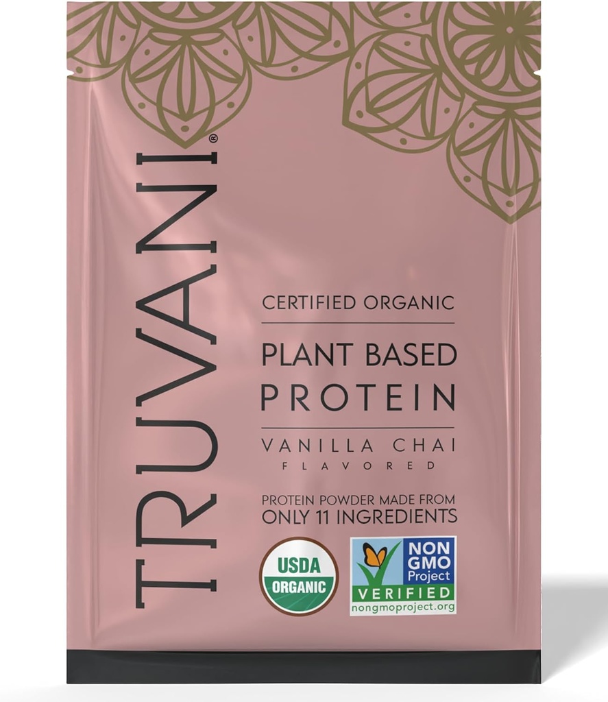 Truvani Vegan Pea Protein Pulver | Vanilla Chai | 20g Bio Pflanzen basiertes Protein | 1 Servieren | Keto | Gluten & Dairy Free | Low Carb | Kein Zucker hinzugefügt