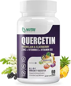 Quercetin mit Bromelain, Quercetin 500mg Kapseln, Vitamin C & D3, Zink und Elderberry - Advanced Lung Immune and Respiratory Support Supplement - 60 Kapseln