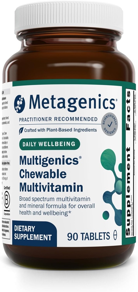 Metagenics Multigenics Kaubares Multivitamin - Tägliche Vitamin & Mineralische Unterstützung für Kinder & Erwachsene - Orange Flavor, Non-GMO, Glutenfreie, Kautabletten - GMP Zertifizierte Einrichtung - 90 Servietten