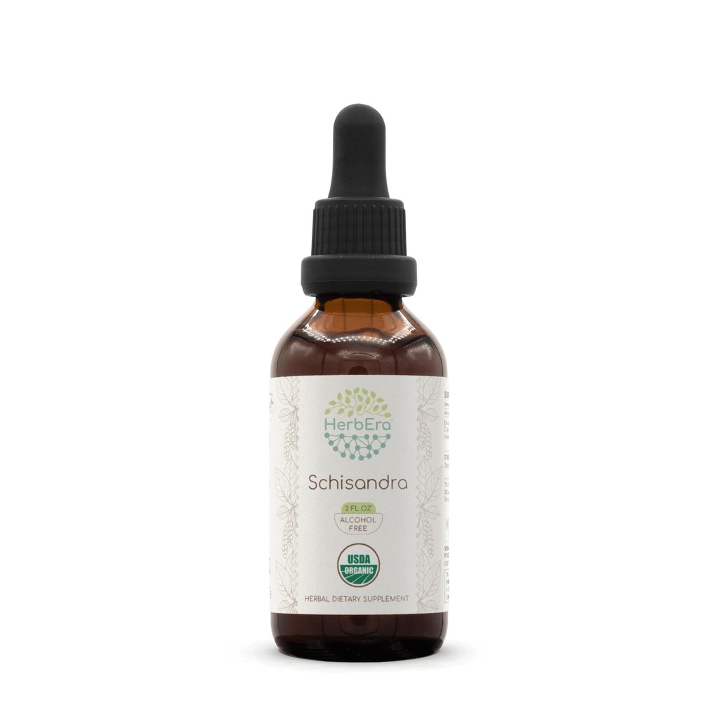 HerbEra Schisandra B60 USDA Organic Tincture | Alkoholfreier Extrakt, hochkarätige Kräutertropfen, Flüssige Ergänzung oz Zertifizierte Bio Schisandra (Schisandra Chinensis) Getrocknete Beere (2 oz)