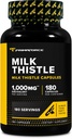 Primaforce Milk Thistle 180 Kapseln 1000mg Äquivalent - Glutenfrei, Non-GMO Nahrungsergänzung, ab 250mg 4:1 Extrakt