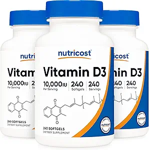 Nutricost Vitamin D3 10.000 IU, 240 Weichgelkappen (3 Flaschen)