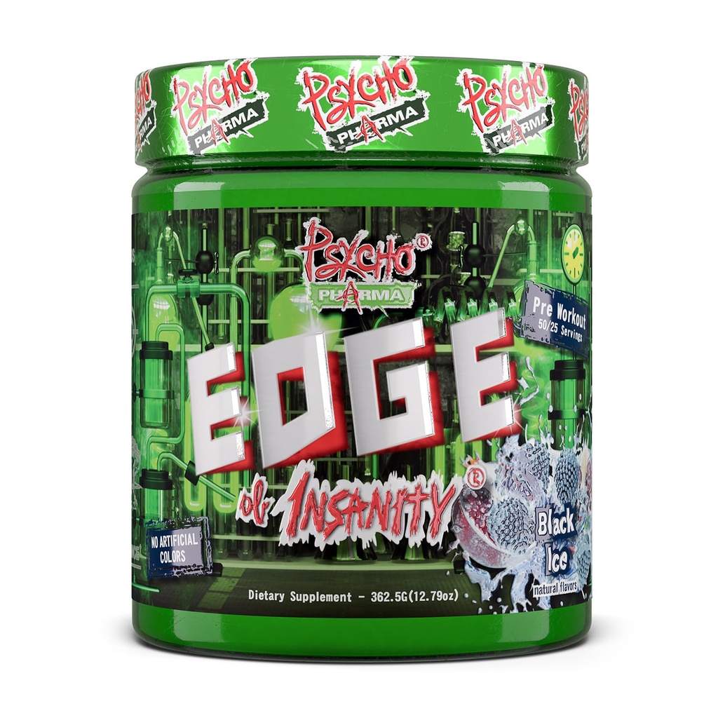 Psycho Pharma Strongest High Stim Preworkout Powder - Edge of Insanity - Intensive Pre Workout-Ergänzung für Pumpen, Stärke, Energie und Wohlfühlen. Rivalen Berühmte PWOs der Vergangenheit