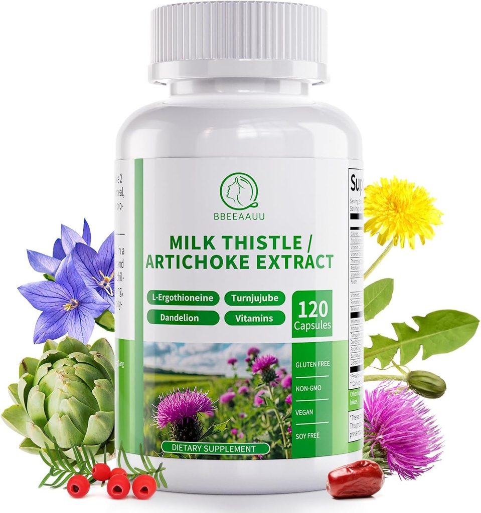 Milk Thistle Supplement, Liver Cleanse Detox & Repair Formula, 16-in-1 Herbal Liver Support Pille mit Artichoke, L-Ergothioneine, Turnjujube Dandelion Extract for Liver & Antioxidant 120 Kapseln