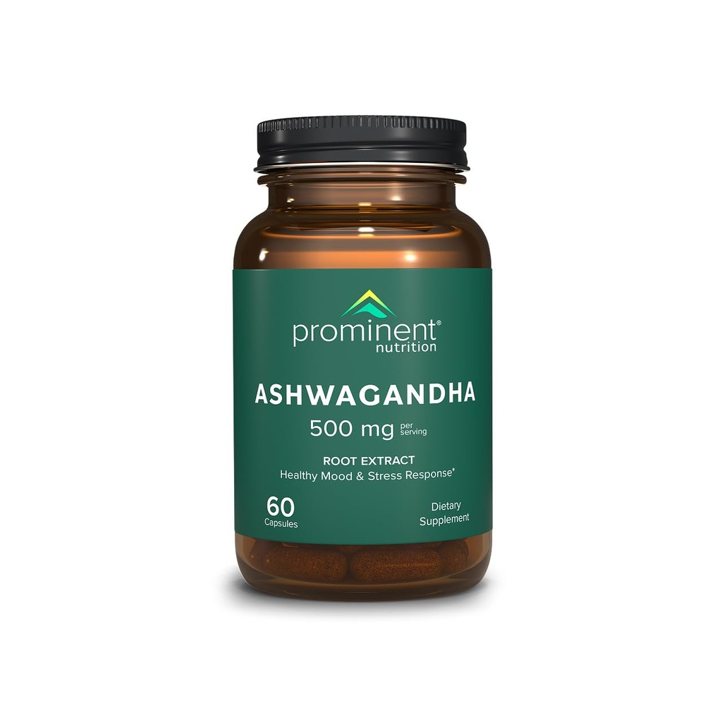 Prominent Nutrition Ashwagandha Supplement - Klinisch erforschte Shagandha Root-Extrakt für gesunde Stimmung &amp; Stress Support, Standardisiert auf 2,5% Withanolides, 500 mg, 60 Vegan Capsules - 1 Pack