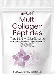 Multi Collagen Protein Powder, 2 Pfund – Typ I,II,III,V,X mit Biotin, Hyaluronsäure, Vitamin C – Unflavored Collagen Peptide – Keto & Paleo Friendly, Easy Dissolve, Non-GMO (2LB)