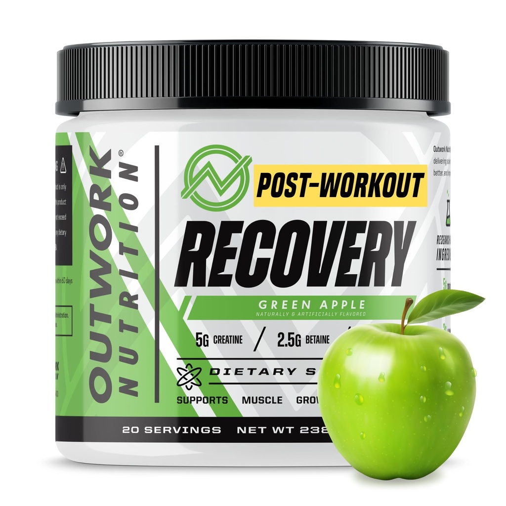 Outwork Nutrition Post Workout Recovery Powder - Creatine Monohydrate, KSM-66 Ashwagandha & Tart Cherry - Speeds Recovery, Eases Soreness - Kreatin Pulver für Männer & Frauen, Grüner Apfel, 240 Gr