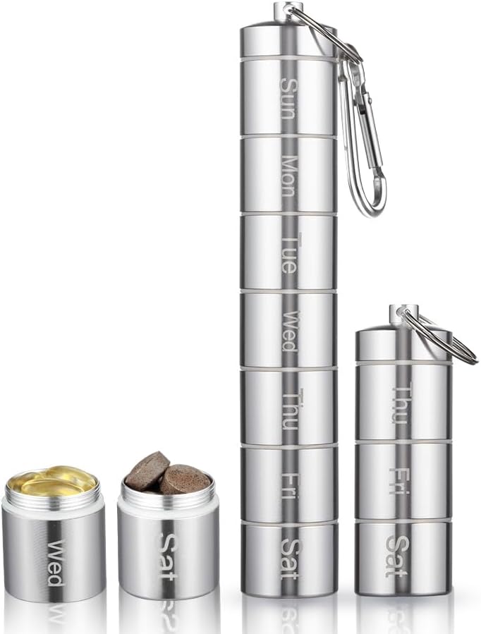 Metall Moisture Proof Wöchentliche Pille Organizer 7 Tage 3 Mal pro Tag, stapelbare Aluminiumlegierung Kostenlose Reise Wander Pille Box Fall Wasserdicht und große Komponente zu halten Pillen, Vitamine, Fischöl, Supplem