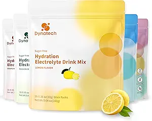 Dynatech Zero Sugar Electrolyte Drink Mix - Zitronen - Hydration Pulver-Packets mit 10 Elektrolyten & Vitamine | Non-GMO, Glutenfrei, Vegan Elektrolyte Pulver-Packets | 16 Portionen