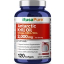 NusaPure Antarctic Krill Oil 2000 mg 120 Softgels, Omega-3 EPA 360mg, DHA 240mg, Soyfree Astaxanthin Supplement Geliefert von Krill 800ppm