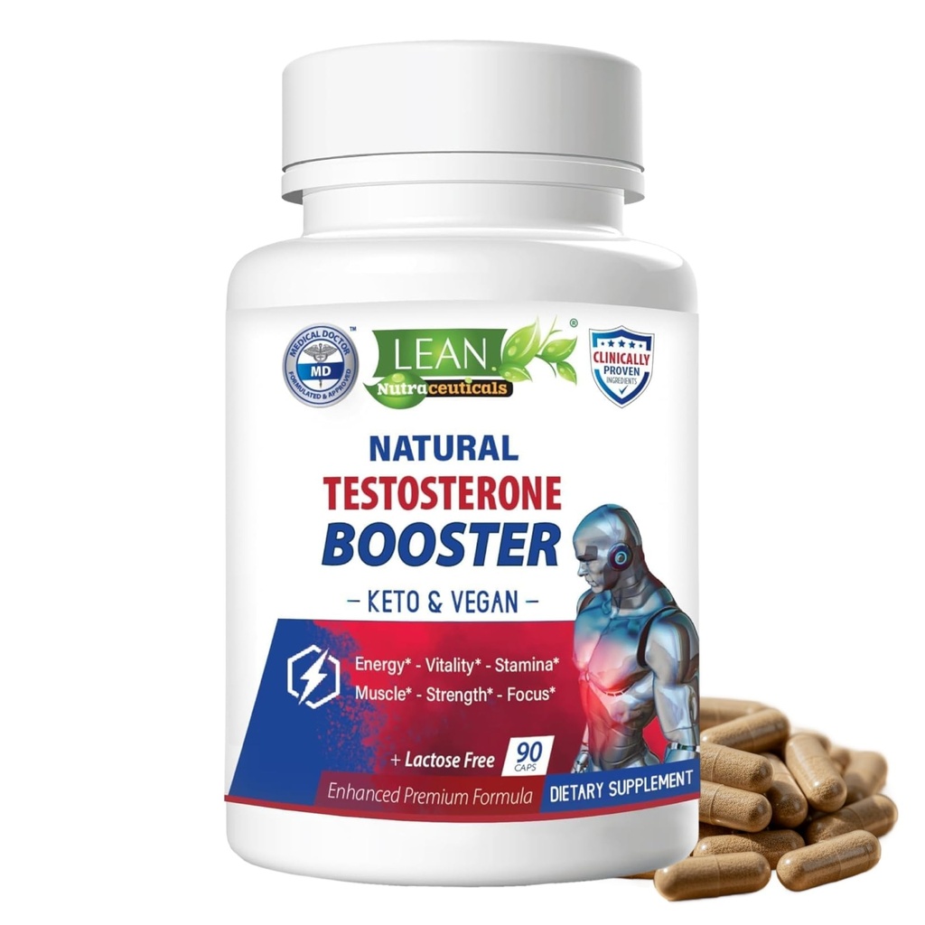 LEAN Nutra Testosteron Booster für Männer – Natürliche Vegan Ergänzung mit Tongkat Ali, DHEA, Maca Root, Tribulus, Horny Ziegenkraut, Zink, Boron, D-Aspartic Acid – Boost Strength, Energy, Muscle – 90 Caps