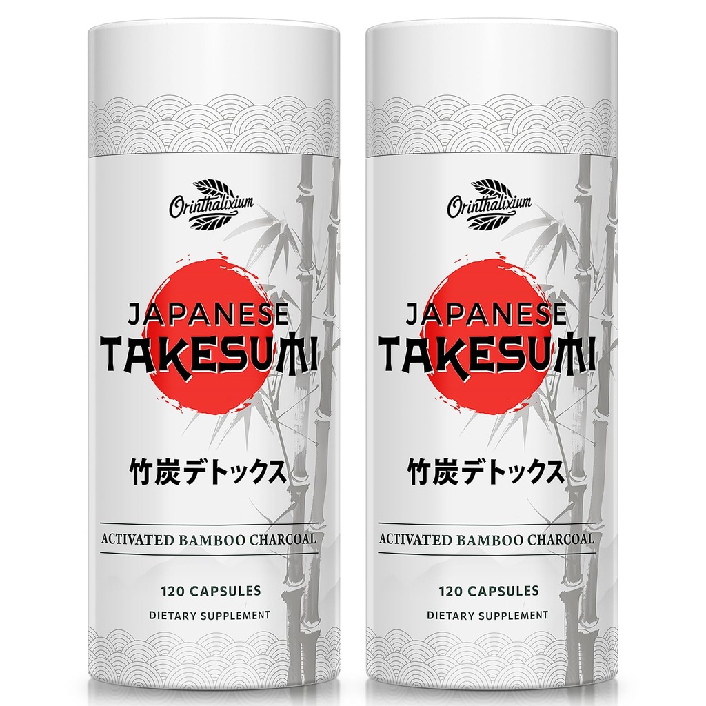 Takesumi Bamboo Charcoal 2000mg – Aktivkohle aus Bamboo für Max Absorption, Detox & Gut, 120 Vegan Kapseln(2 Flaschen)