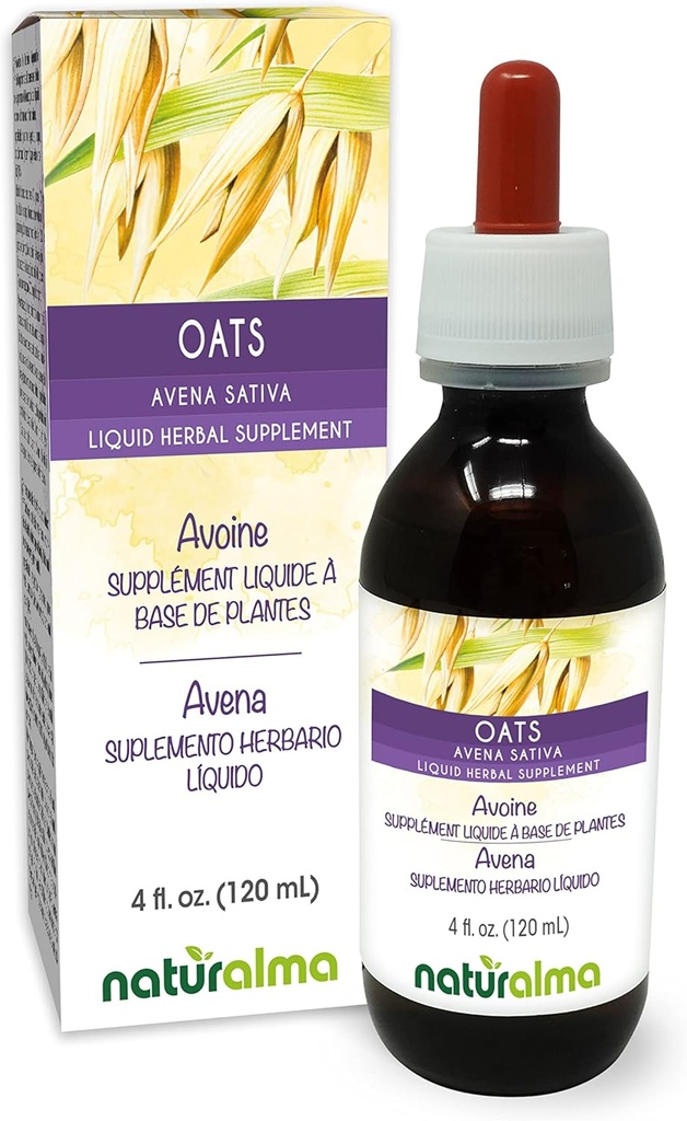 Naturalma Hafer (Avena Sativa) Tops Alkoholfreie Tinktur - 4 fl oz Flüssiger Extrakt in Tropfen - Kräuterergänzung - Vegan