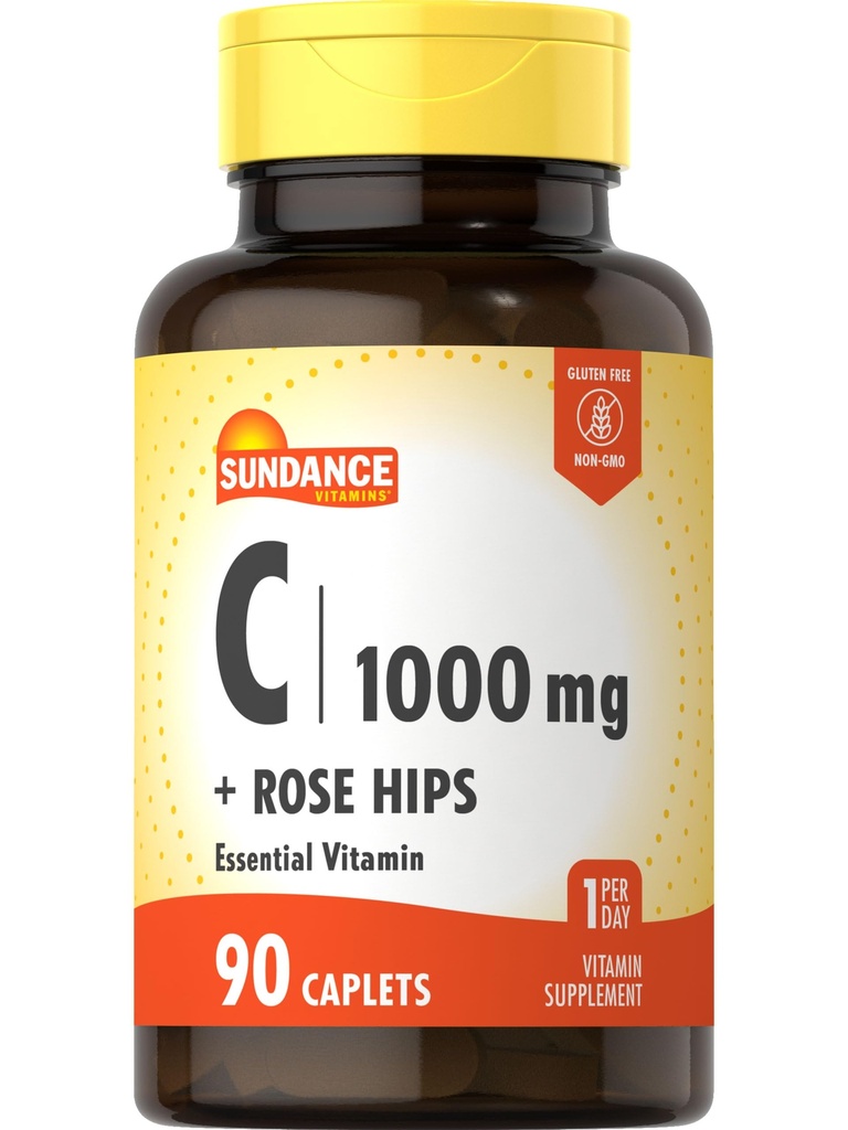 Sundance Vitamin C 1000mg mit Rose HIPS | 90 Vegetarische Kapseln | Essential Vitamin | Vegetarisch, Non-GMO und glutenfreie Ergänzung