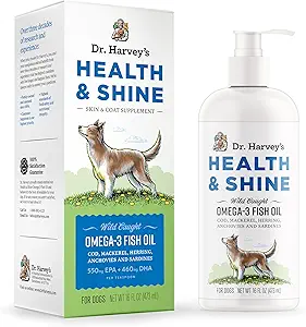 Dr. Harvey's Health & Shine Omega 3 Fischöl für Hunde aus Wild Caught Cod, Mackerel, Herring, Anchovies und Sardines - Unterstützt schönes Fell, starke Gelenke und juckendes Allergy Relief (16 fl. oz.)