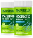 NATURELO Probiotics for Digestive Health - 50 Billion CFU, 11 Strains, Tägliche Verwendung Ergänzung - Boosts Immunsystem, verzögerte Freisetzung, No-Fridge, 60 vegetarische Kapseln (Pack von 2)