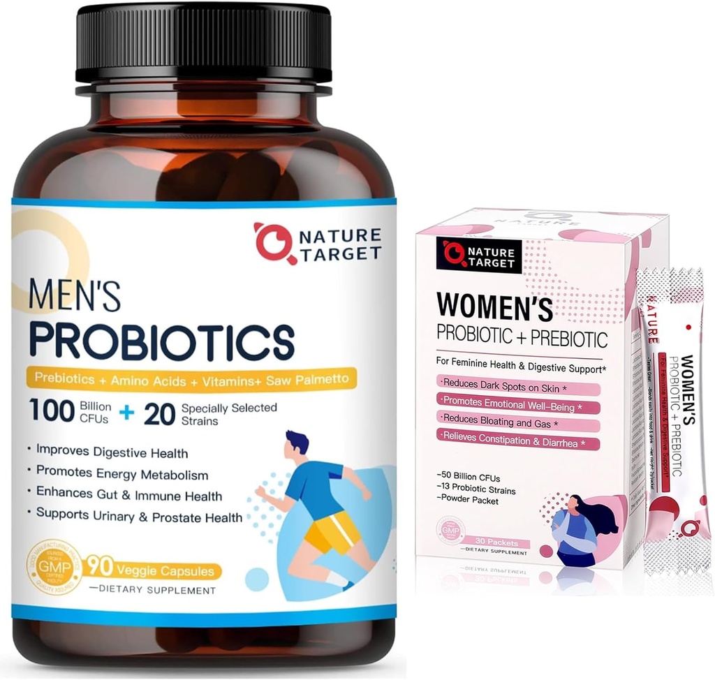 NATURE TARGET Probiotics für Männer 100 Milliarden CFUs, Probiotika für Frauen Pulver