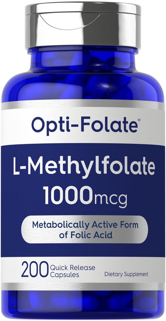 Carlyle L Methylfolate 1000mcg | 200 Capsules | Value Size | Optimized and Activated | Non-GMO, Gluten Free | Methyl Folate, 5-MTHF | by Opti-Folate