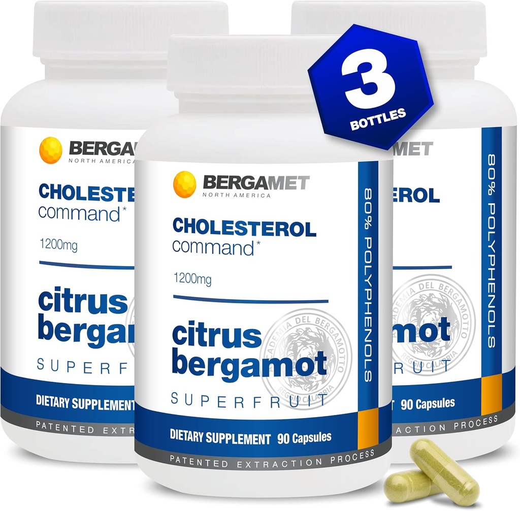 Cholesterinkommando, Citrus Bergamot SuperFruit Supplement, 47% Bergamotte Polyphenolfraktion (BPF) Patentierte Formel, Made in USA, 3 Monate, 270 Kapseln - 3 Flaschen