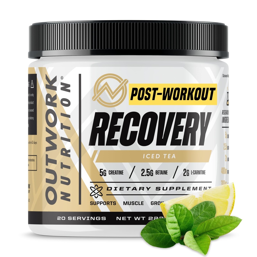 Outwork Nutrition Post Workout Recovery Powder - Kreatin Monohydrate, KSM-66 Ashwagandha & Tart Cherry - Speeds Recovery, Eases Soreness - Kreatin Pulver für Männer & Frauen, Iced Tea, 240 Gr