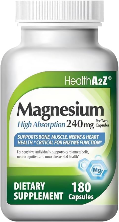 Hohe Absorption 100% Chelat Magnesium | Unterstützt Knochen* | Muskeln* | Nerve & Heart Health* | 240mg -180 Kapseln