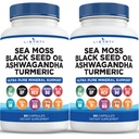 Sea Moss Black Seed Oil Ashwagandha Turmeric Bladderwrack Burdock - mit Manuka, Honey Dandelion, ACV Black Pepper Gluten Free - 2-Pack