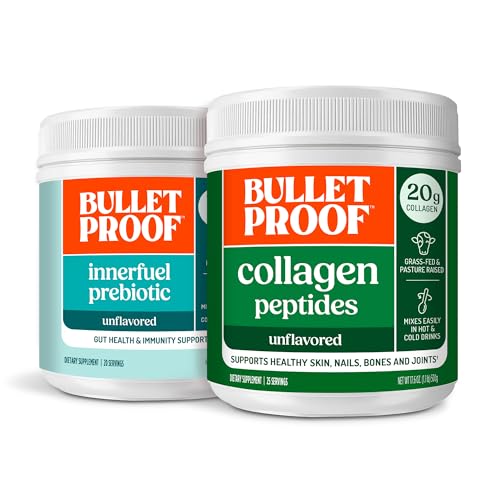 Bulletproof Duo Kit | Collagen Peptides Proteinpulver für Haut, Knochen und Gelenke — 18g Protein, 17.6 Oz & InnerFuel Prebiotic Fiber Powder for Gut, Gas Relief, Verdauungs- und Immununterstützung