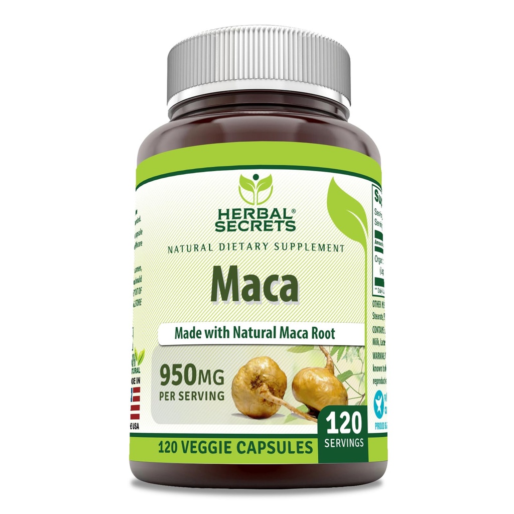 Herbal Secrets Maca Supplement | 950 Mg | 120 Veggie Kapseln | Non-GMO | Gluten Free | Made in USA