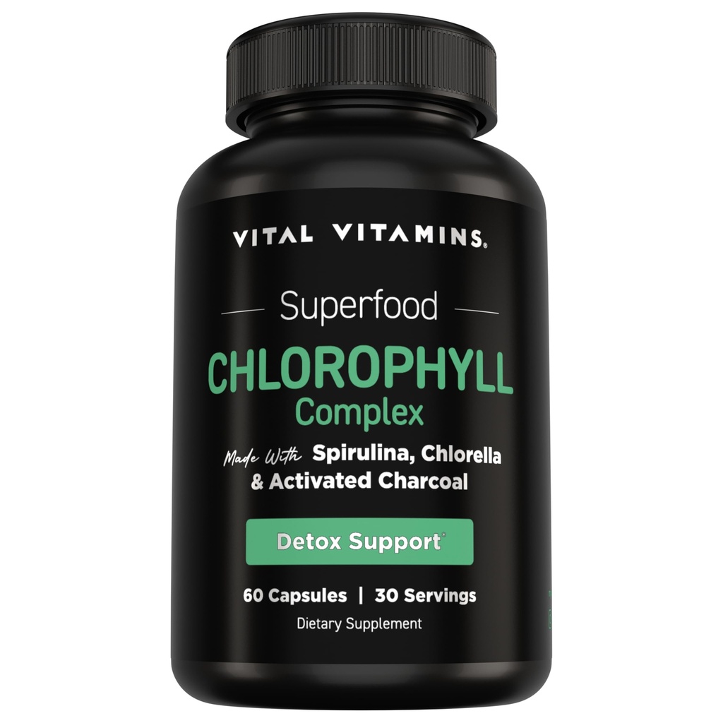 Vital Vitamine Chlorophyll Pillen - Body Deodorizing Supplement - Hergestellt mit Spirulina, Chlorella, Organische Petersilie, Minze, & Activated Charcoal - Defeat Odor Natürlich - für Damen und Herren - 60 Kapseln