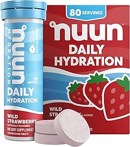 Nuun Daily Electrolyte Tablets mit Magnesium, Calcium, Kalium, Chloride & Natrium, Glutenfrei, Zuckerfrei, & Vegan, Wilder Erdbeergeschmack, 8 Pack (80 Portionen insgesamt)