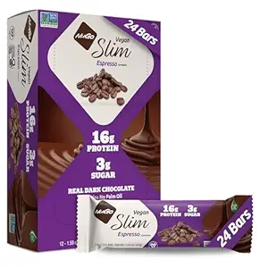 Nugo Slim Dark Chocolate Espresso, 16g Vegan Protein, 3g Zucker, 7g Fiber, Low Net Carb, Keto Friendly, Glutenfrei, 24 Count