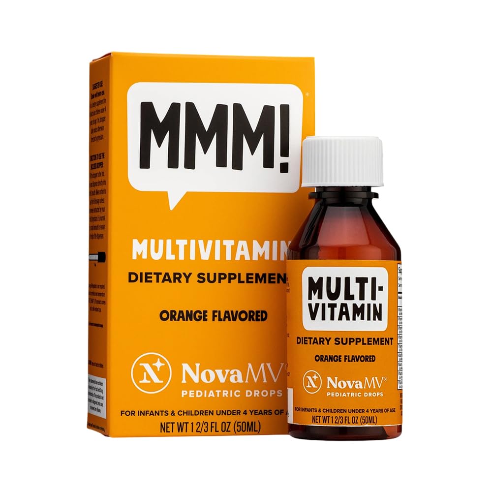 NovaFerrum MMM | Multivitamin für Kinder, Kleinkinder und Kleinkinder | Vitamin C, D3, E | Glutenfrei zertifiziert | Zuckerfrei | Keine künstlichen Farben | Alter 4 & Unter | Orange Flavored | 2 Fl Oz (50 mL)