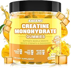 2 Pack Creatine Monohydrate Gummie 5000mg für Männer & Frauen, 120 CT Chewable Creatine Monohydrate für Energie-Boost, Muskel-Unterstützung, 5,6g Kreatin Monohydrat pro Servierung - Sugar Free