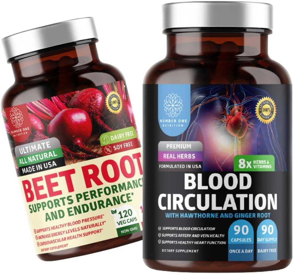 N1N Premium Blutzirkulationsergänzung [8 Leistungsstarke Kräuter & Vitamine] und Bio-Beet Wurzelkapseln, 1300mg zur Unterstützung von Herzgesundheit, Blutzirkulation und Blutdruck, 2 Pack Bundle
