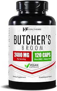 Healthfare Metzger Broom Supplement | Kapseln Extrakt 2400mg | 120 Vegetarische Pillen | Premium Kräuter Wurzel Ergänzung | Zirkulation & Vein Unterstützung | Non-GMO, Gluten-Free | Made in USA