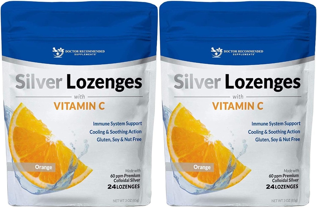 Silber Lozenges mit Vitamin C - Premium Nano Silver 60 PPM Kolloidal Silber, Bio Honig und Vitamin C Mineral Supplement Tropfen zur Unterstützung Immunsystem, Soothe Cough & Throat - Paket von 2