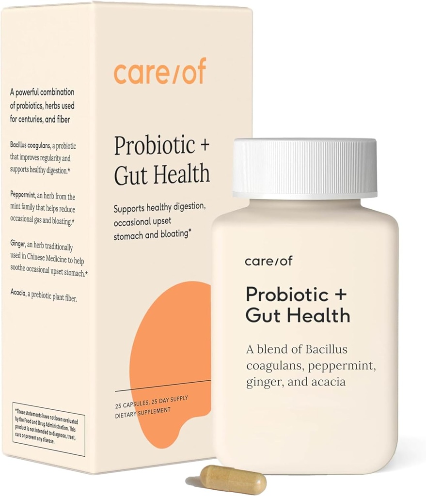 Care/of Probiotic + Gut Health Supplement for Women & Men - FREE Wellness Tracker APP - Verdauungsunterstützung zur Linderung von okzialen Gas & Bloating - Sugar-Free, No Fillers, Certified C.L.E.A.N. - 25 Count