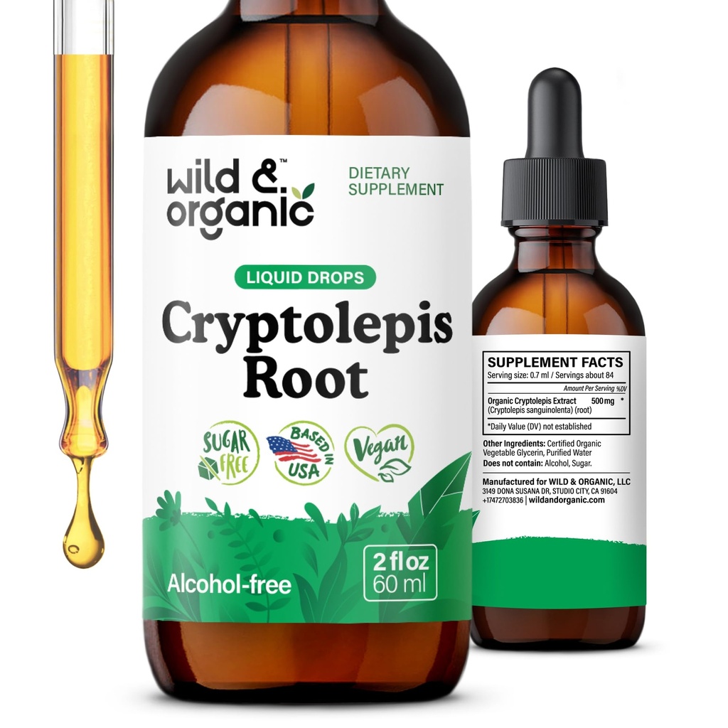 Wild & Organic Cryptolepis Sanguinolenta Tinktur - Detox & Immun Support Supplement - 1-Monats-Versorgung - Cryptolepis Extrakt Flüssigkeitstropfen - Vegan, Zucker & Alkoholfrei - 2 fl oz