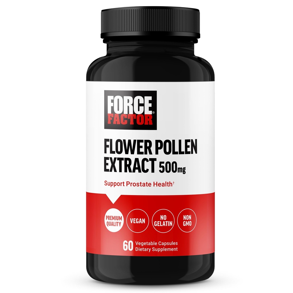 FORCE FACTOR Flower Pollen Prostata-Supplement für Männer Gesundheit, Prostata-Gesundheitsergänzung, 500mg Blume Pollen Kapseln, Vegan, keine Gelatine, Non-GMO, 60 Kapseln